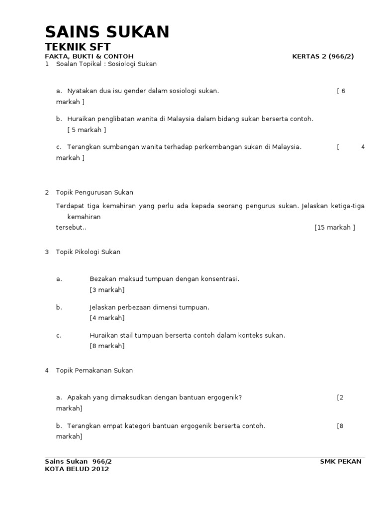 Soalan Topikal Sft Sains Sukan 2 Pdf