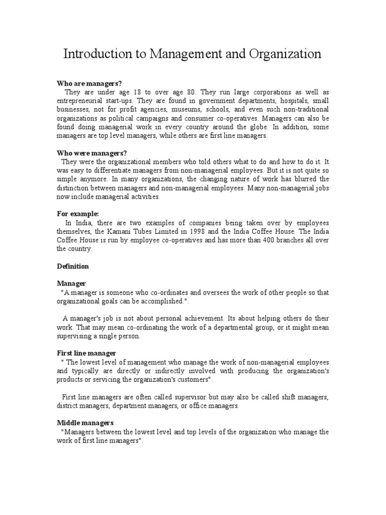 Introduction To Management and Organization | PDF | Chief Executive ...