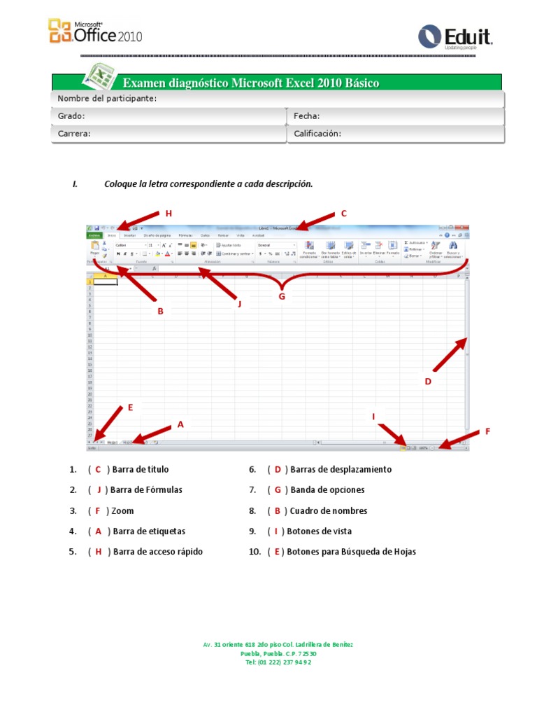 Examen Diagnóstico Excel 2010 Básico | PDF | Microsoft Excel | Hoja de ...