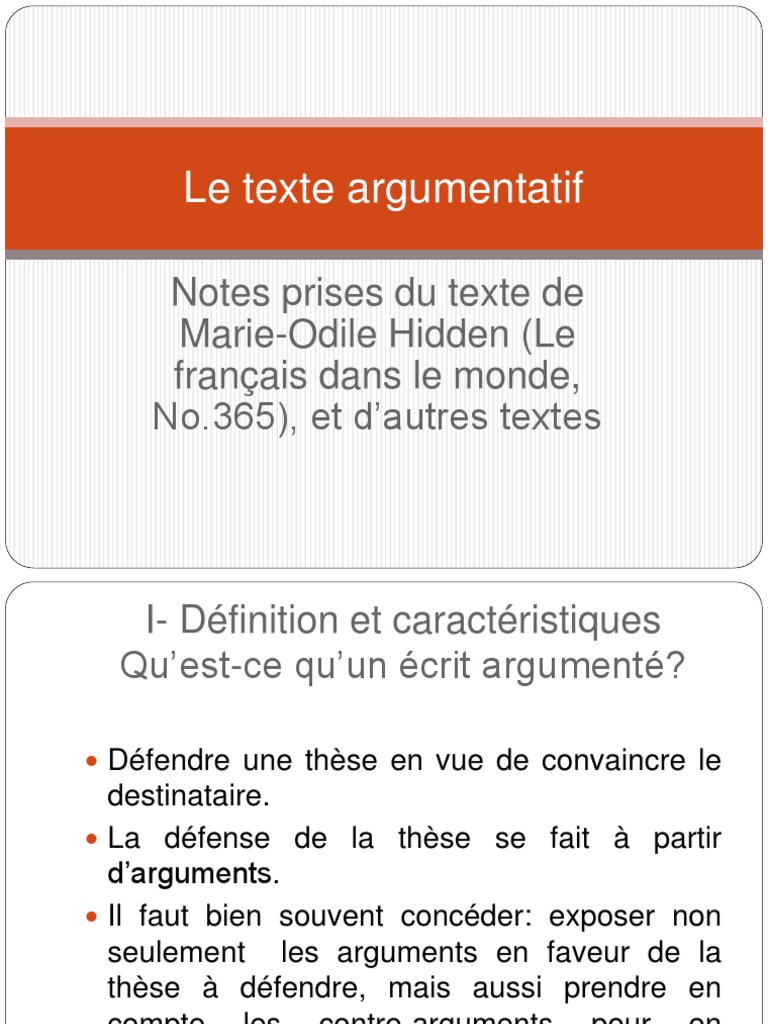 Le Texte Argumentatif Def Langue Française Lecture Processus