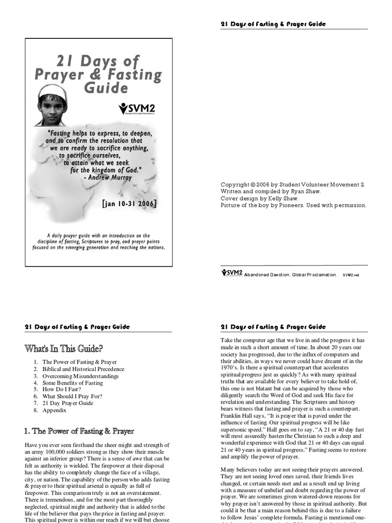 21 Days of Prayer and Fasting Guide Fasting Prayer