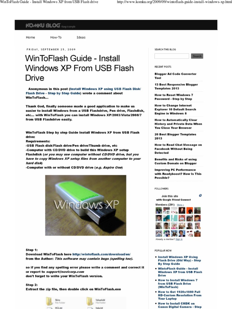 WinToFlash Guide Install Windows XP From USB Flash Drive Download