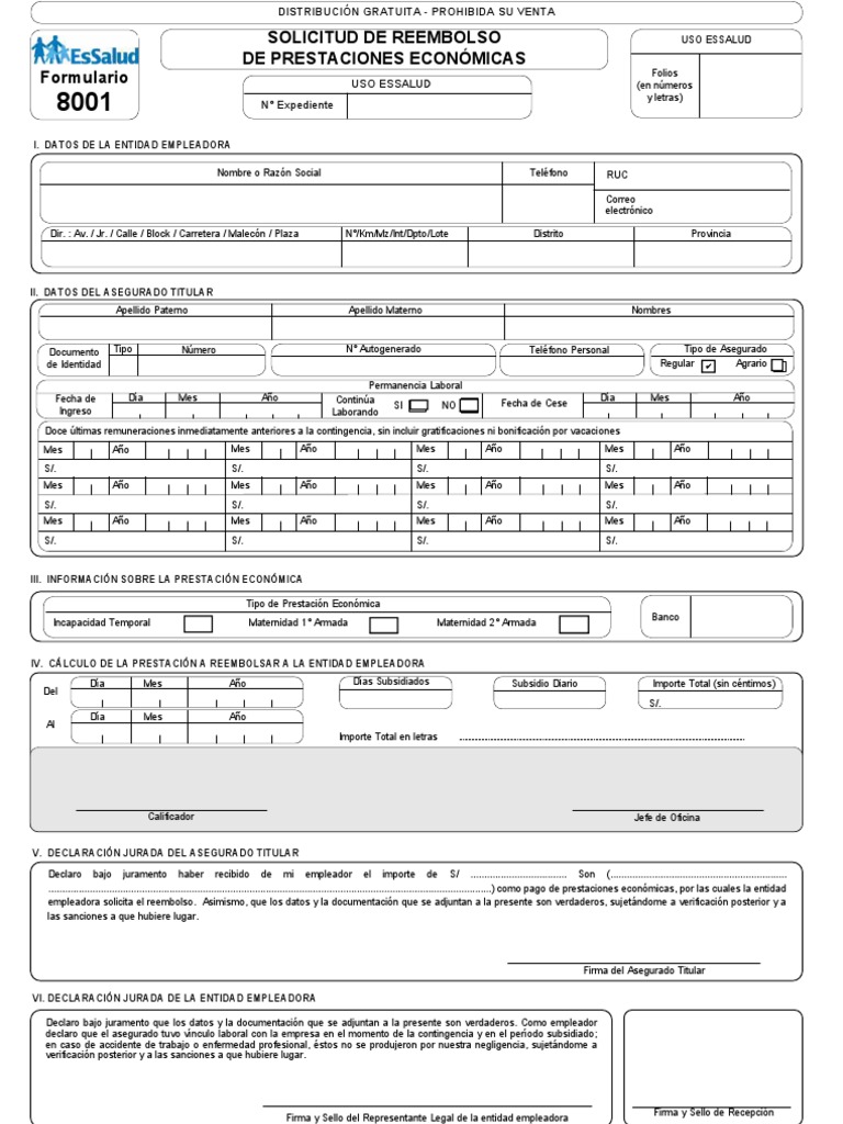 Solicitud de Reembolso ESSALUD 8001 | PDF | Business | Negocios (general)