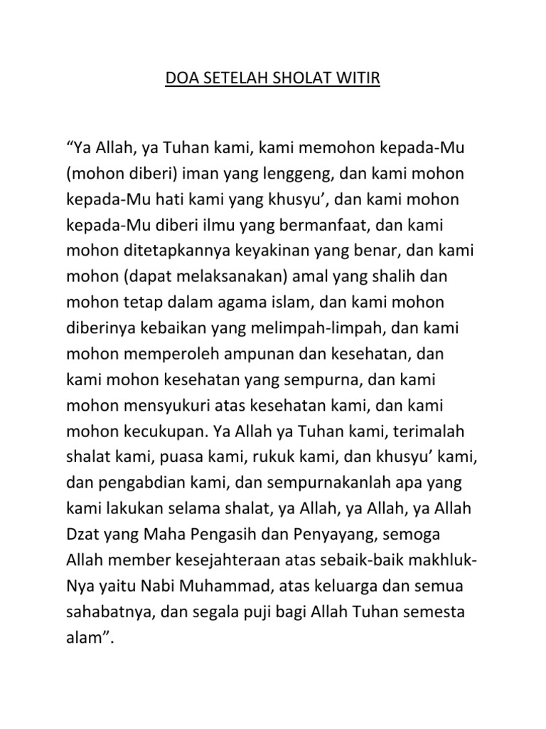 Doa Setelah Sholat Witir Pdf