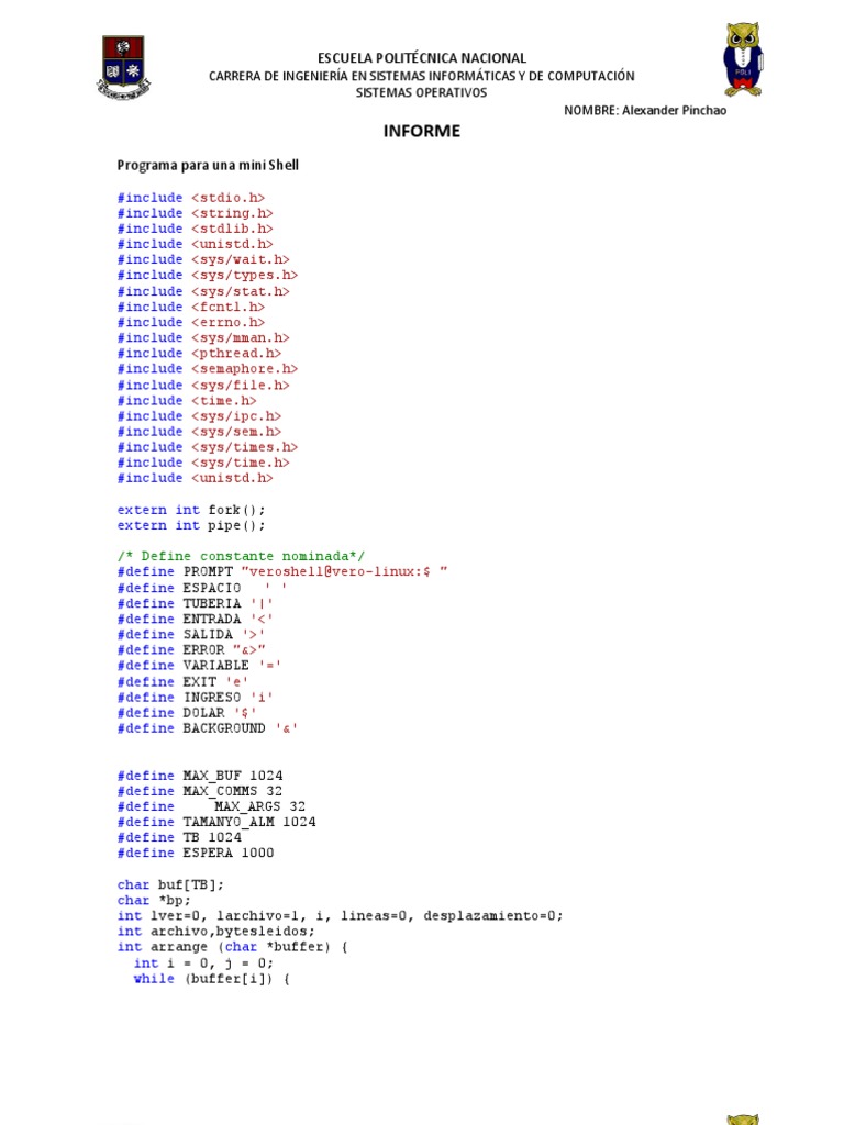 Programa de Mini Shell en C | PDF | Archivo de computadora ...