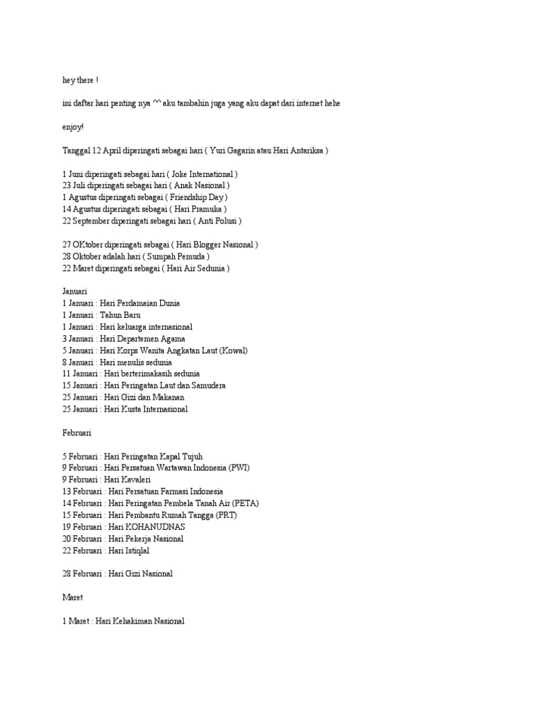 Daftar Hari Penting
