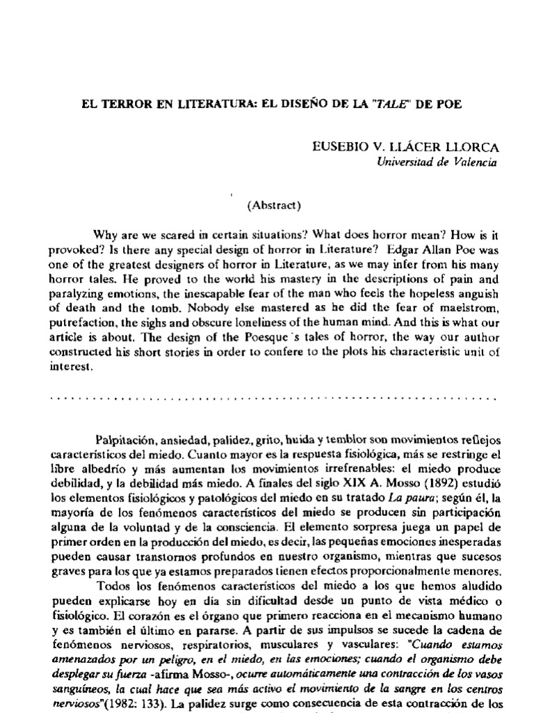 Diseño del Terror en Poe: Análisis Literario | PDF | Edgar Allan Poe ...