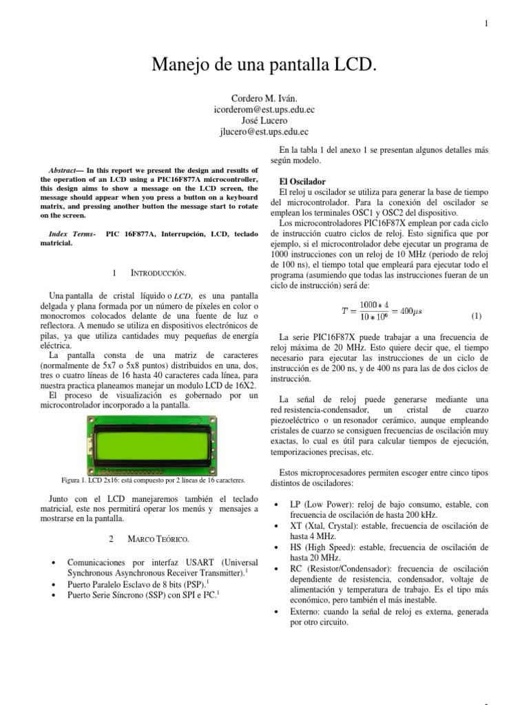 Manejo Del LCD | PDF | Pantalla de cristal líquido | Microcontrolador