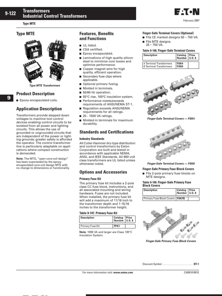 Transformers IndustrialControl MTE Type | PDF | Transformer | Power ...