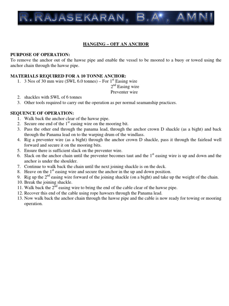 Hanging - Off An Anchor Purpose of Operation:: ST ND | PDF