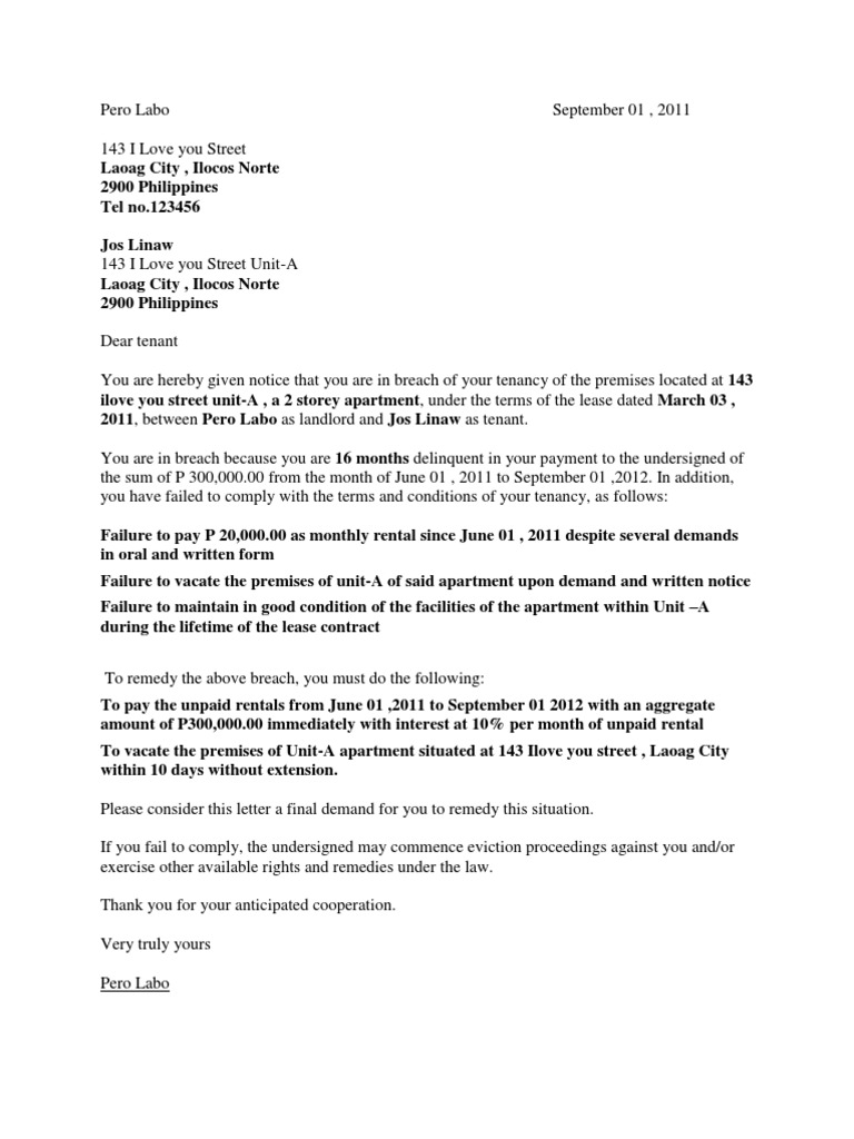 Final Demand for Rent Payment | PDF