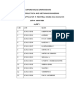 Oxford College Electrical Engineering Dept M.Tech Absentee Lists 2012-2014