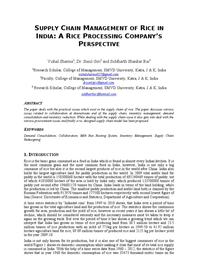 Rice Supply Chain Management in India | PDF | Supply Chain Management ...