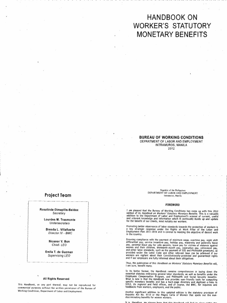 Handbook On Worker's Statutory Benefits PDF Parental Leave