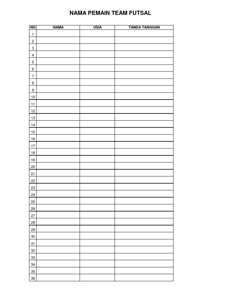 Daftar Nama Pemain Futsal | PDF