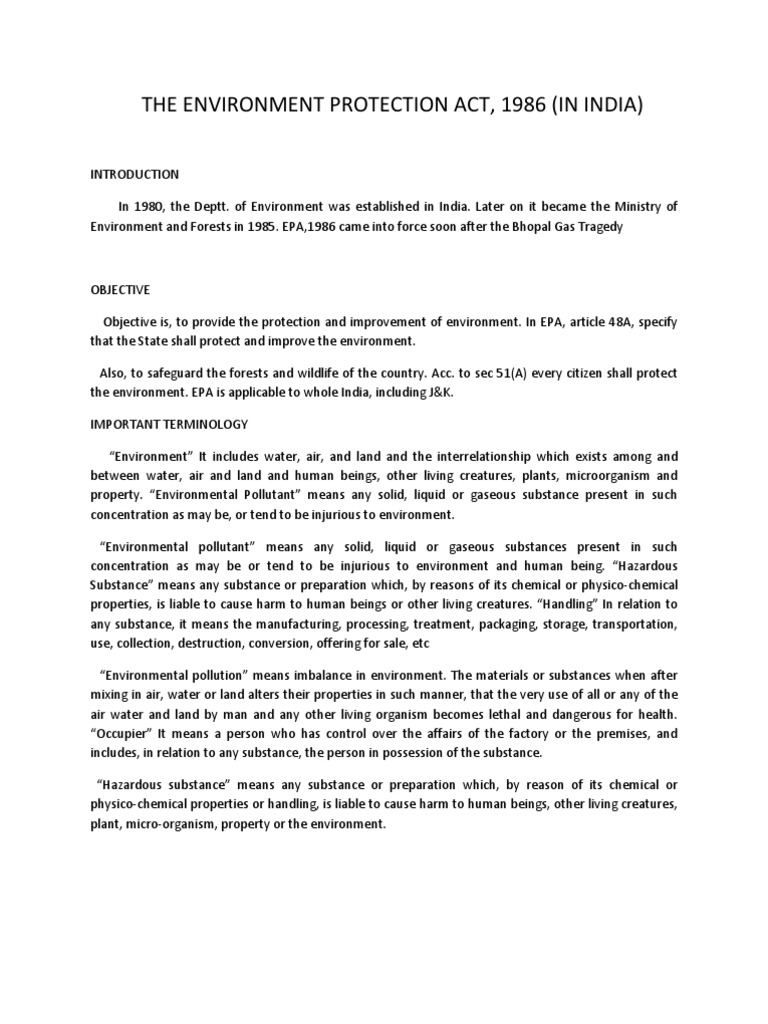 Environment Protection Act PDF Environmental Law Pollution
