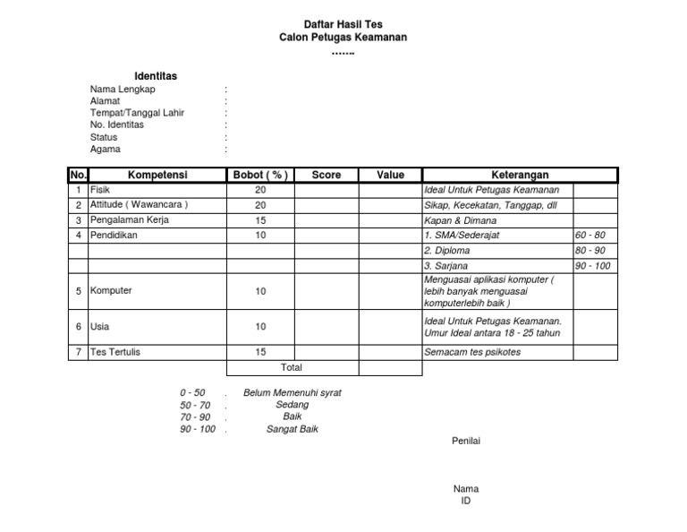 Form Penilaian Tes Satpam