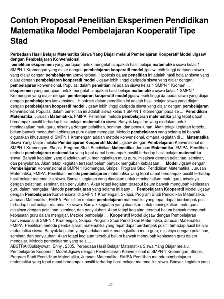 Contoh Proposal Penelitian Eksperimen Pendidikan Contoh Proposal Penelitian Eksperimen Pendidikan