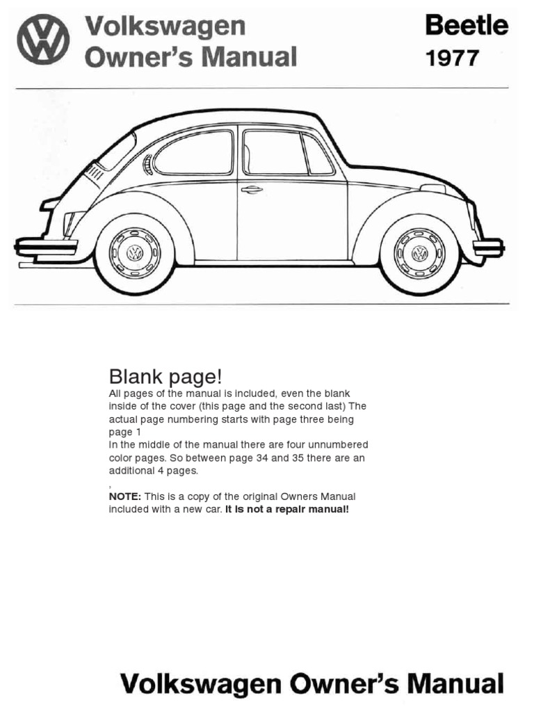 VW Beetle 1977 Owners Manual