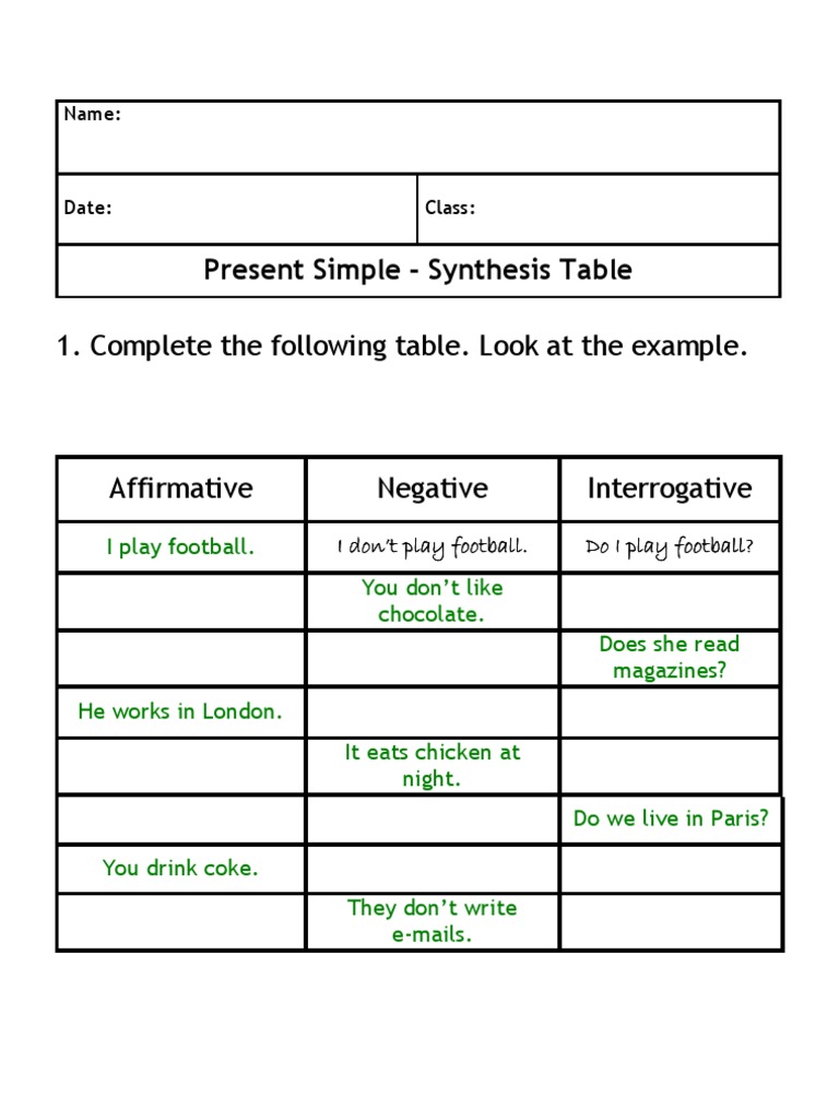 Present Simple Table 1 | PDF