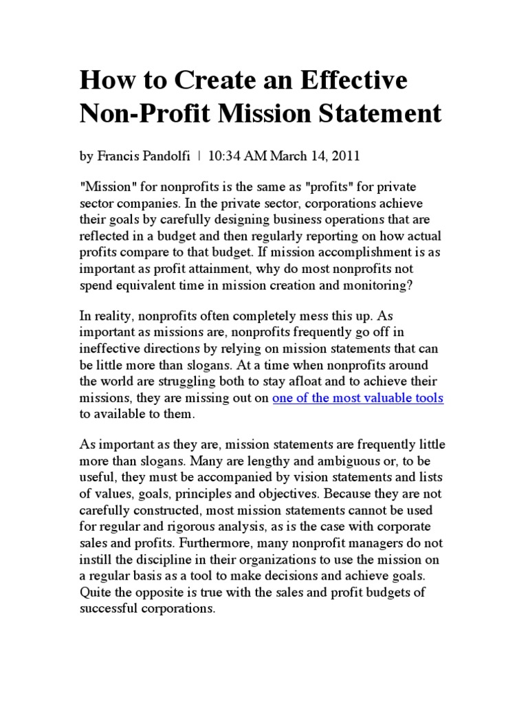 Crafting Effective Non-Profit Missions | PDF | Nonprofit Organization ...