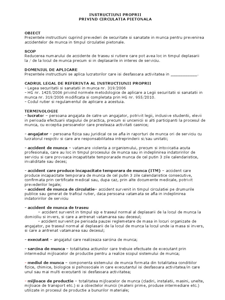 Instructiuni Proprii - Circulatie Pietonala | PDF