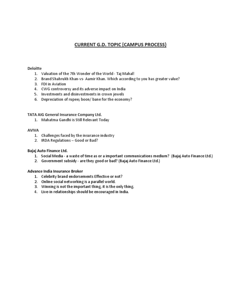 Current Group Discussion Topics | PDF
