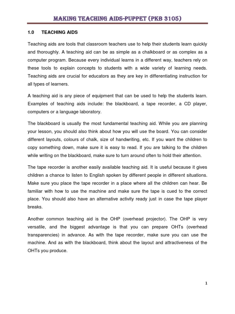 Making Teaching Aids Puppet PDF Teaching Method Inquiry Based