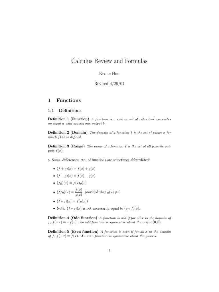 Calculus Review Formulas | PDF | Teaching Methods & Materials
