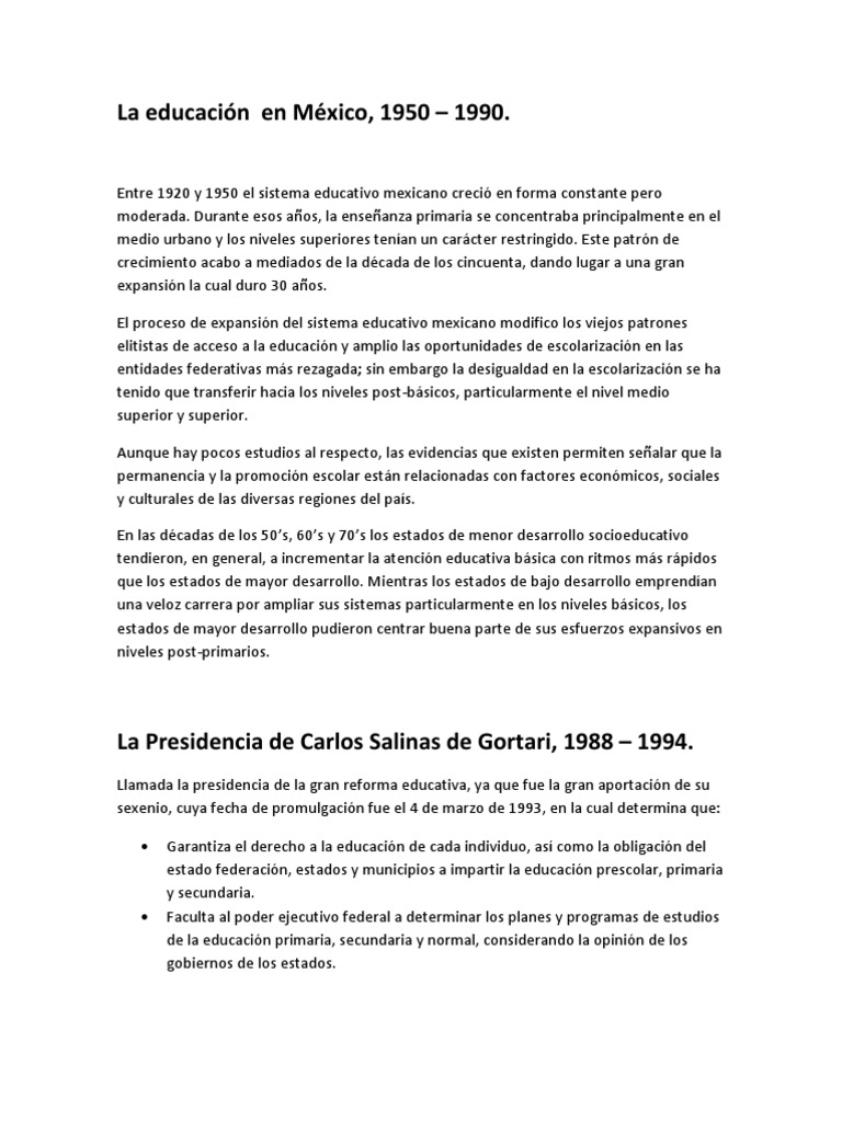 Evolución de la educación en México 1950-1990 | PDF | México ...