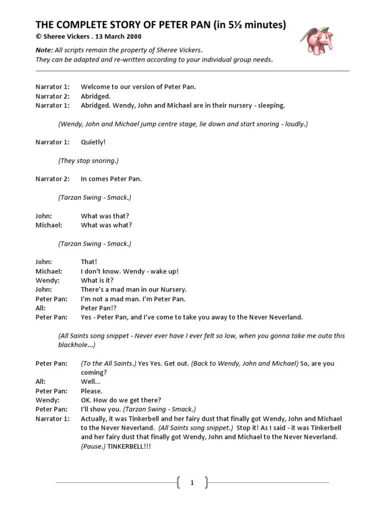 Peter Pan Short Play Script : Peter Pan (The Panto) by James Barry – LTDIBW