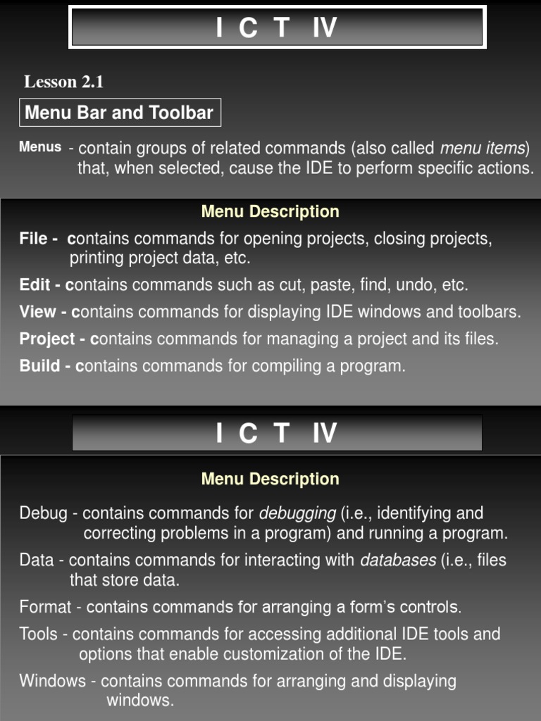 I C T Iv: Menu Bar and Toolbar Lesson 2.1 | PDF | Integrated ...