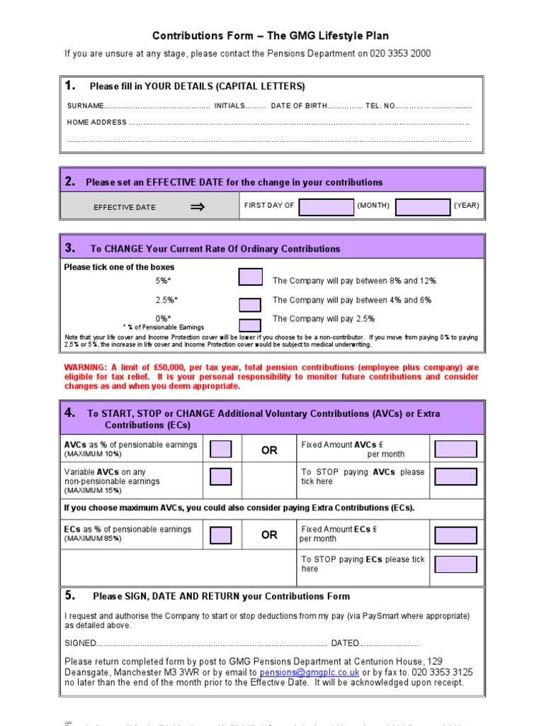 Contributions Form - The GMG Lifestyle Plan | PDF