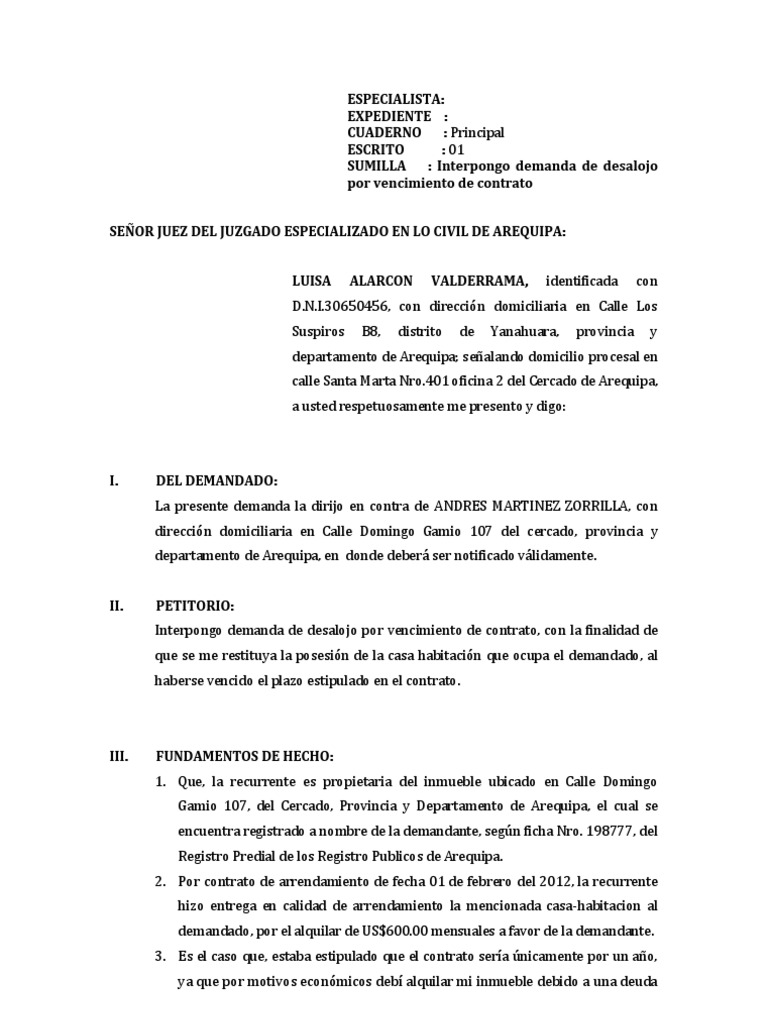 Modelo De Carta De Desalojo De Vivienda Por Falta De Pago 