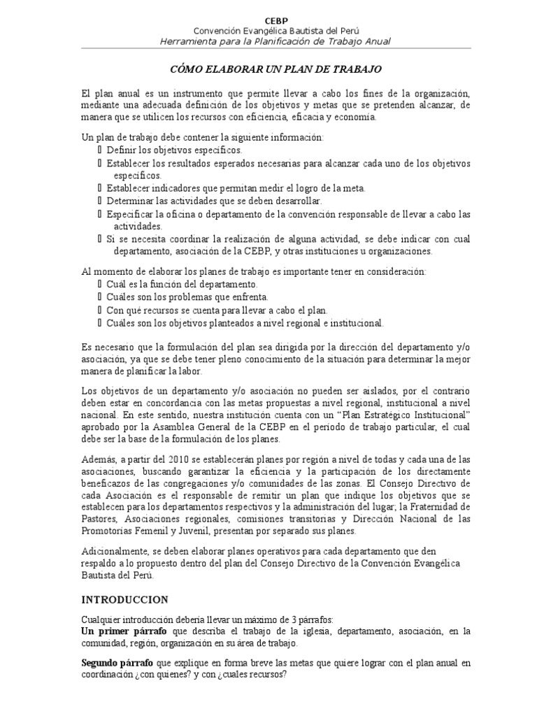 Modelo De Plan De Trabajo