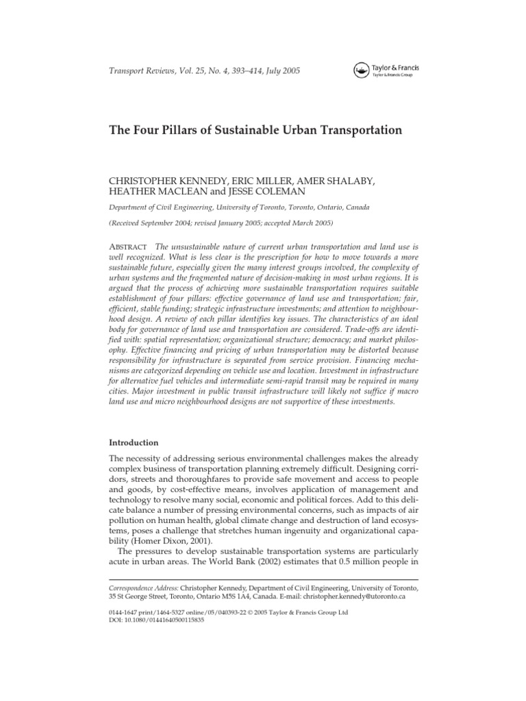 The Four Pillars of Sustainable Urban Transportation | PDF | Public ...