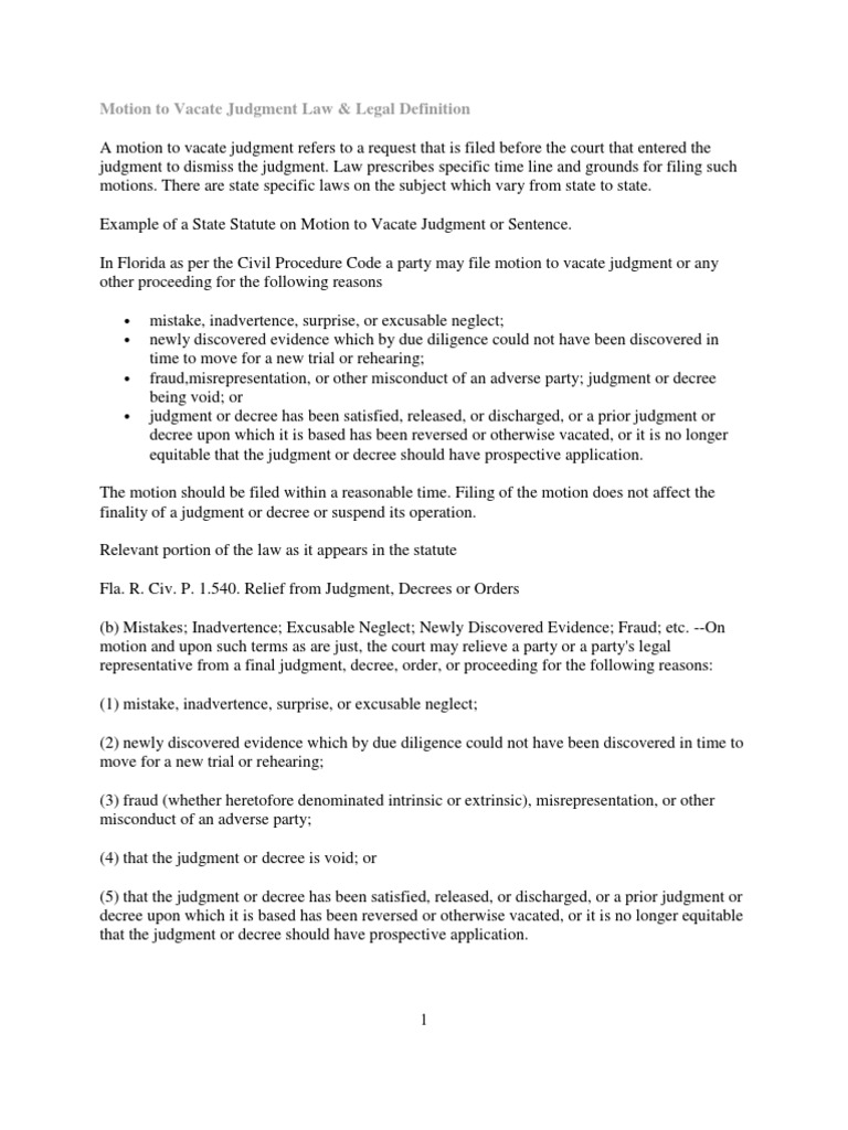 Motion To Vacate Judgment Sample Letter