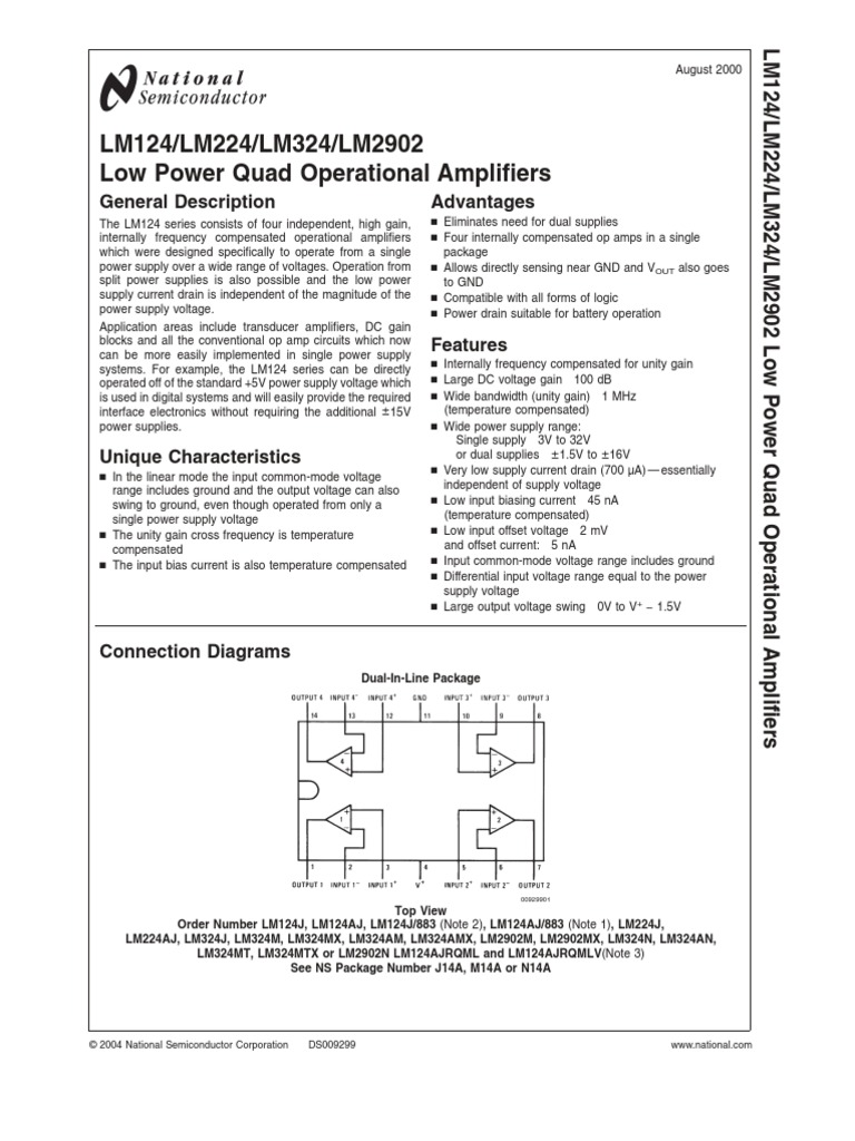 LM324 Data Sheet | PDF | Operational Amplifier | Amplifier