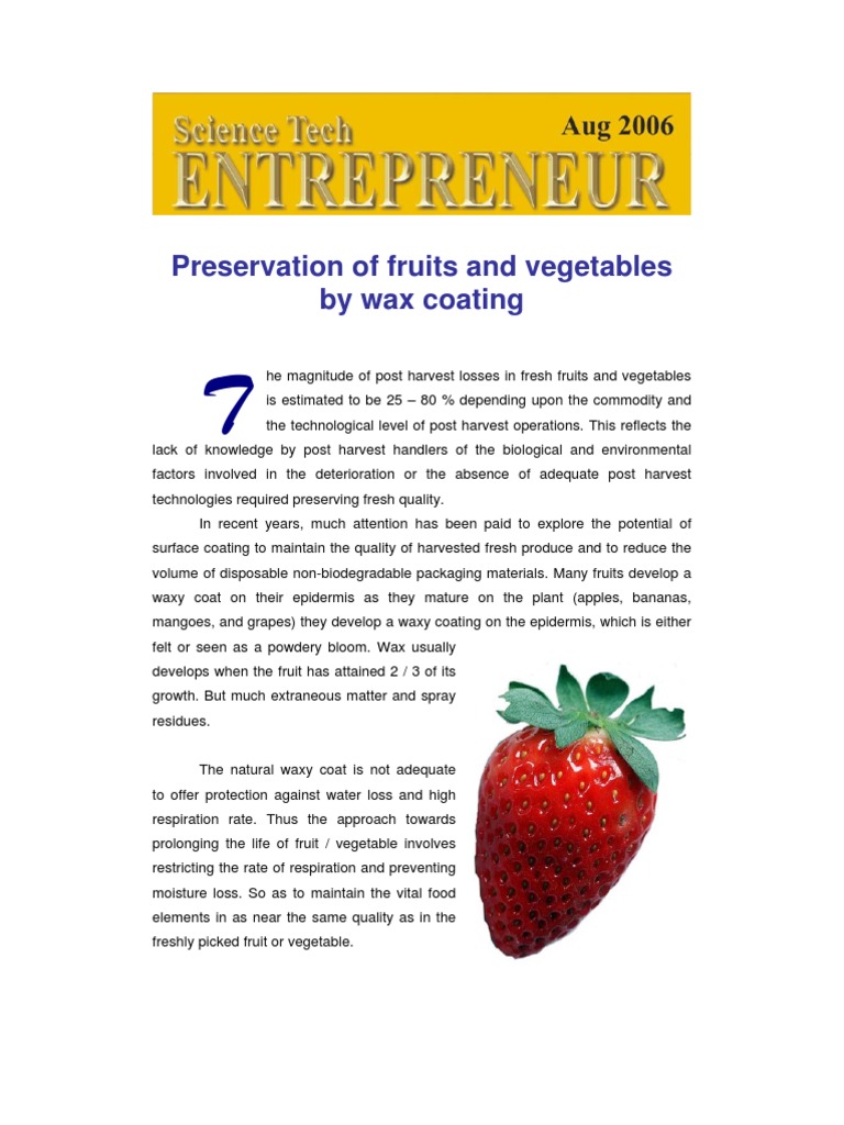 Preservation of Fruits by Waxing Wax Vegetables