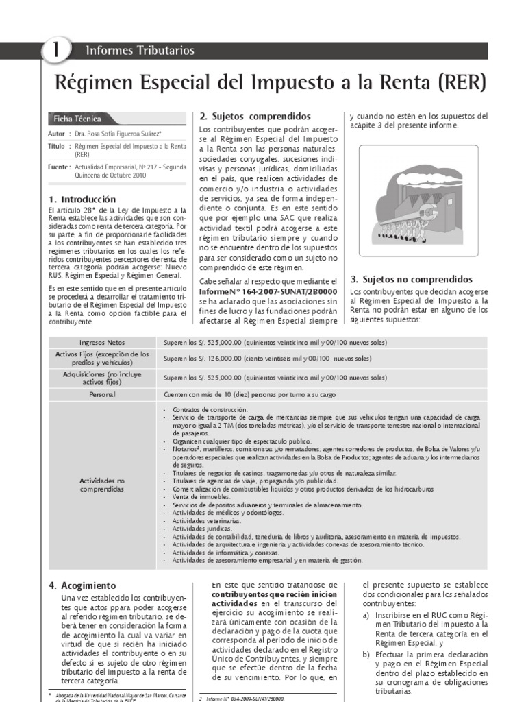 Acerca de Régimen Especial Del Impuesto A La Renta (RER) PDF | PDF ...