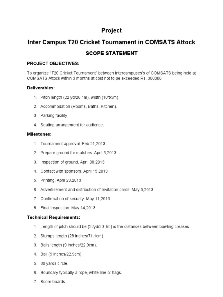 COMSATS Attock T20 Cricket Tournament Plan | PDF