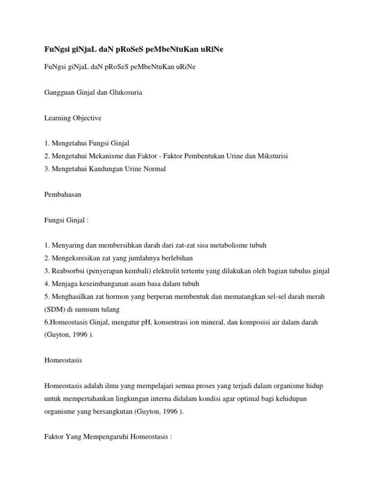 Fungsi Ginjal Dan Proses Pembentukan Urine