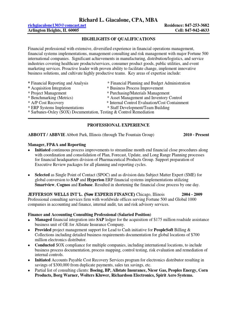 Controller Finance Director Manager In Chicago Il Resume - 