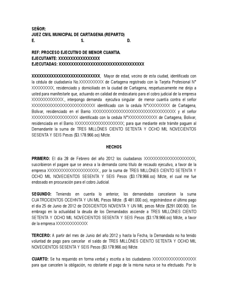 Demanda Ejecutiva Con Embargo Pagos Demanda judicial