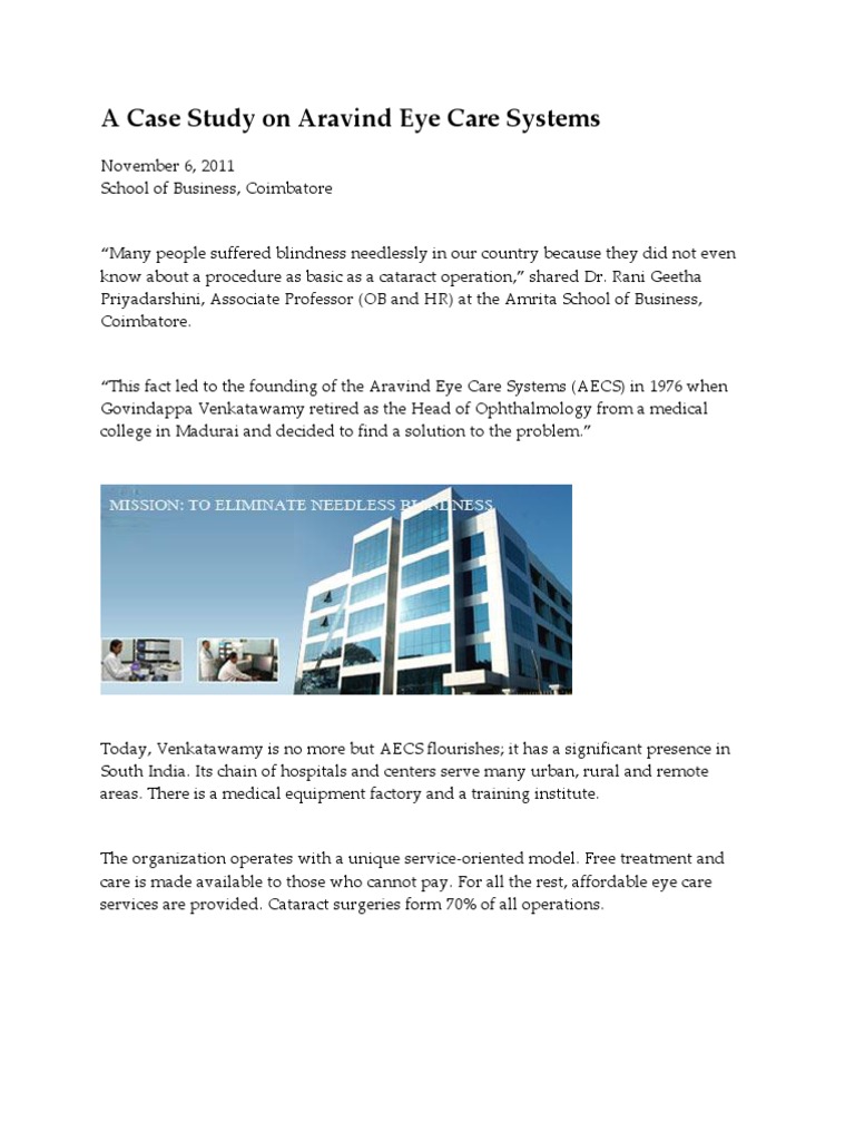 Aravind Eye Care System Case Study | PDF | Ophthalmology | Optometry