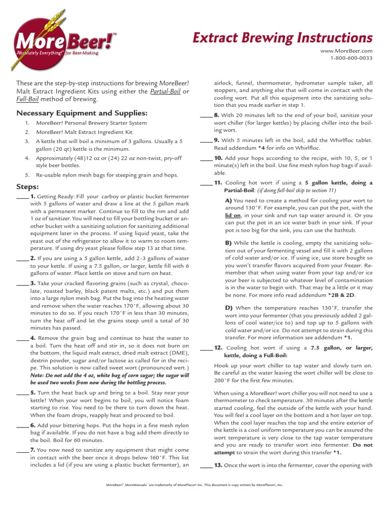 Extract Brewing Instructions Necessary Equipment and Supplies PDF