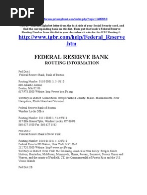 07 17 12 Federal Reserve Bank Routing Numbers May2009 Docx Idaho