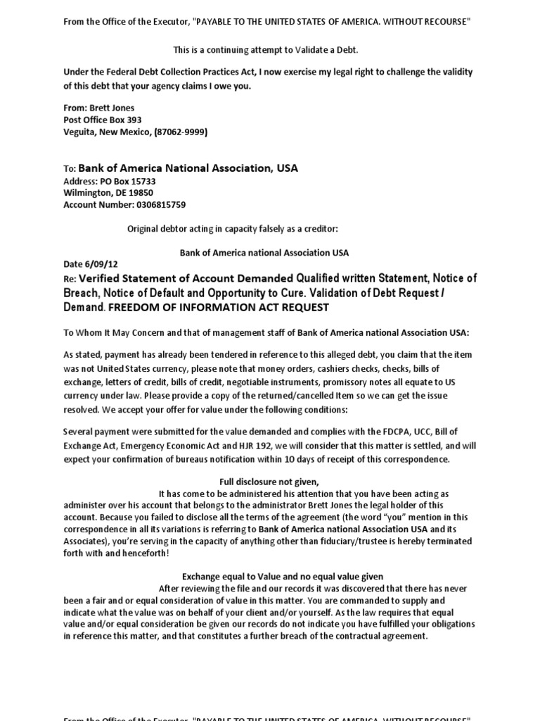 Bank of America NA This Is A Continuing Attempt To Validate A Debt