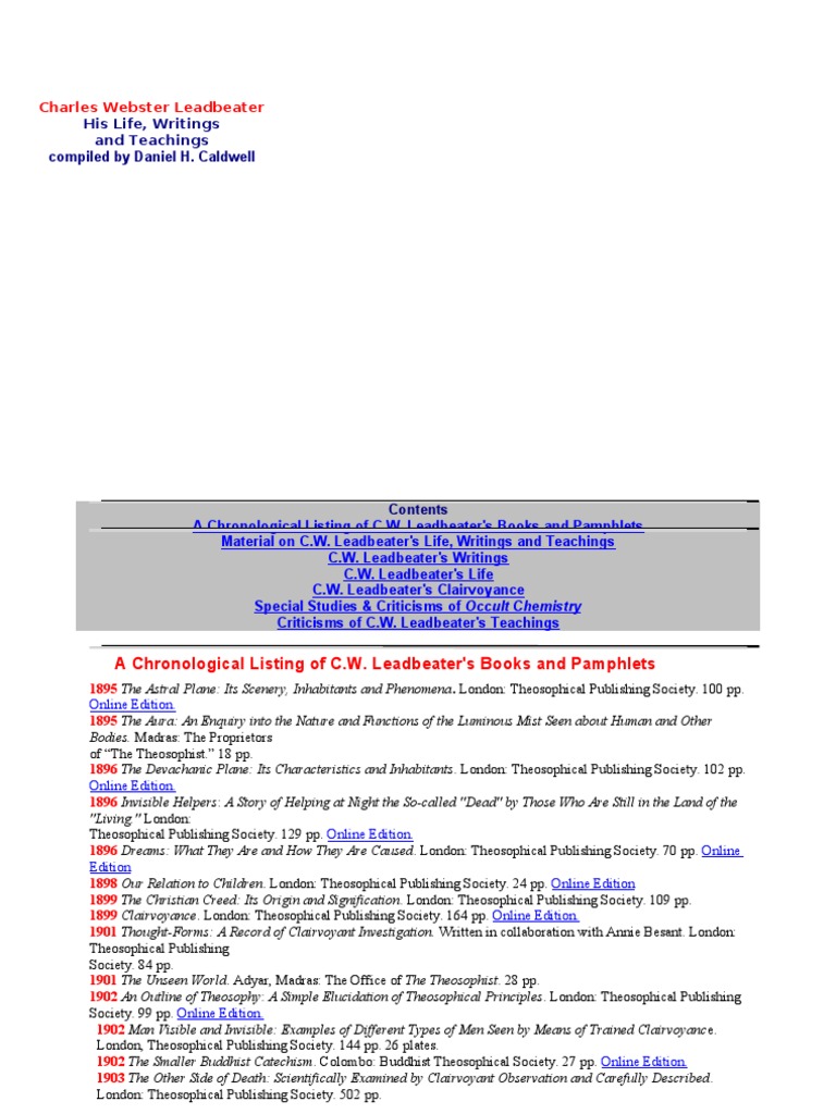 Caldwell, Daniel H Books of Charles ster Leadbeater PDF Western Esotericism Theosophy