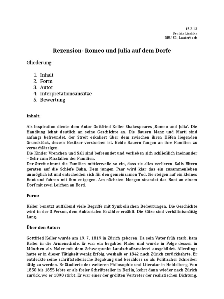 Rezension Romeo Und Julia Auf Dem Dorfe